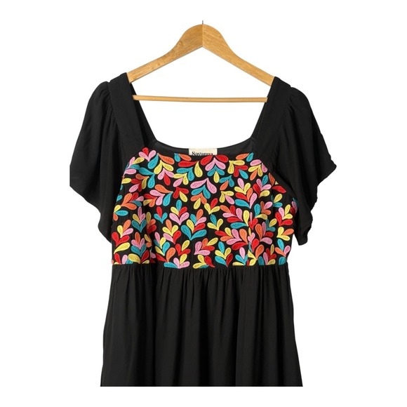 Savanna Jane Black Embroidered Babydoll Mini Dress Boho‎ Festival Size Medium - Picture 4 of 8